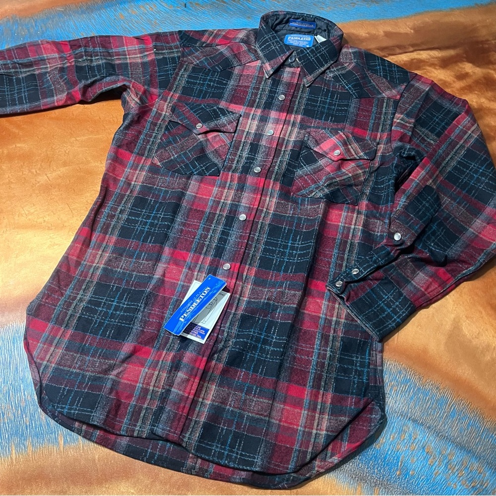 Vintage Pendleton Virgin Wool Plaid Western Wear Pearl Snap Front Top Small red
